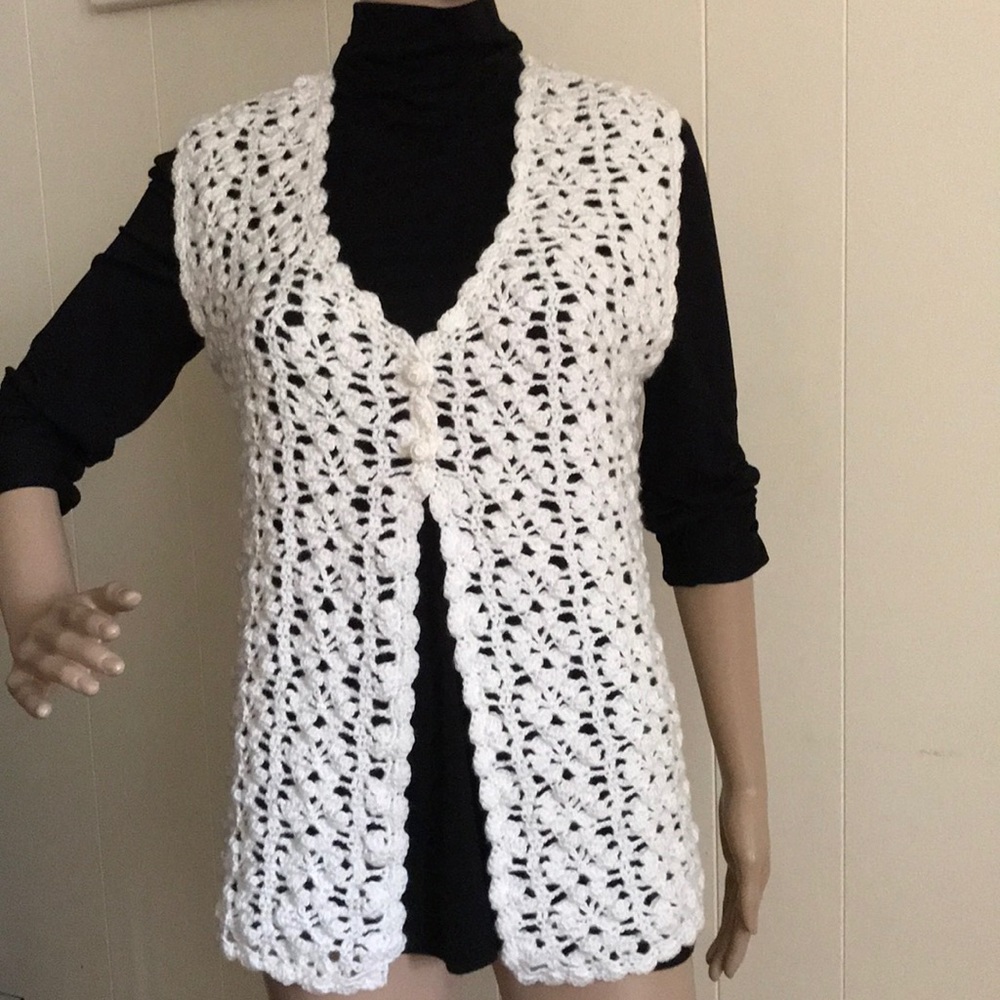 White handmade crochet vest.